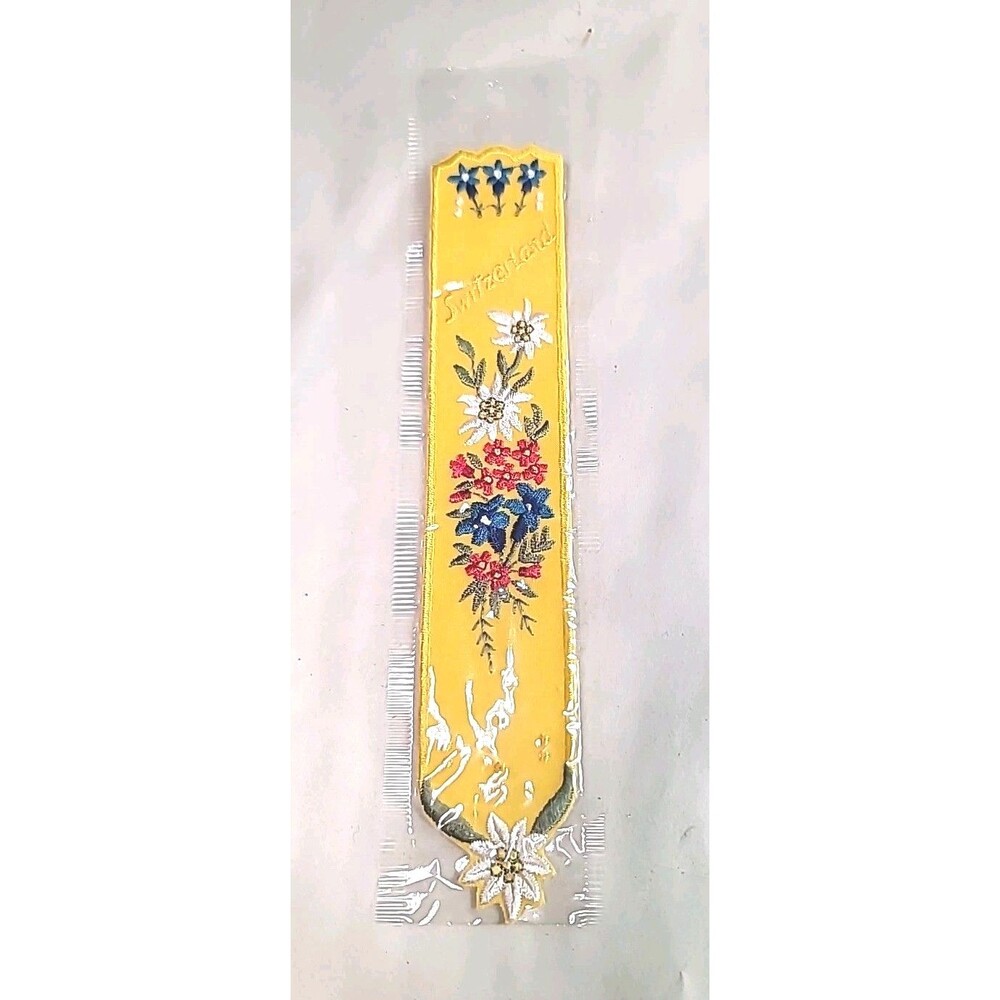 NEW NOS Vintage Switzerland Bookmark Embroidered Floral 7"